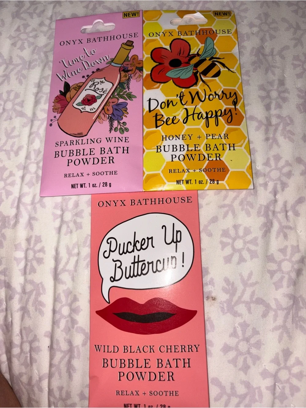 Onyx Bathhouse Pink & Yellow Bubble Bath Powder Trio